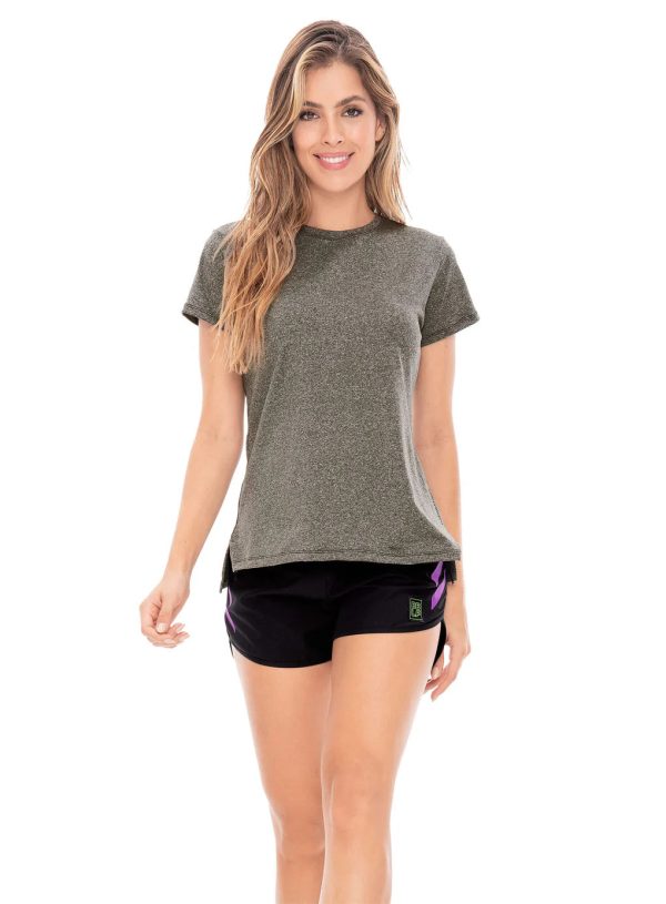 BLUSA DEPORTIVA MUJER POLIAMIDA CON ELÁSTICO EXPUESTO ESTAMPADO ABERTURA EN ESPALDA REF: 106963