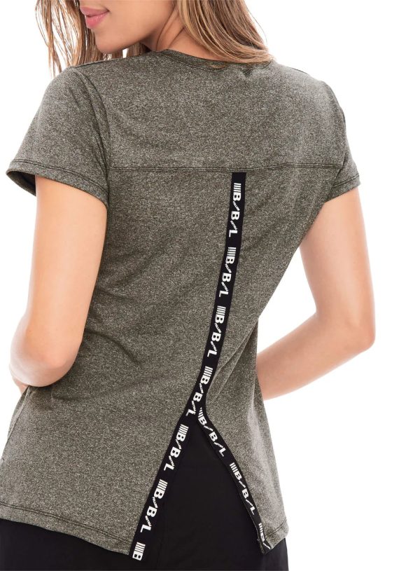 BLUSA DEPORTIVA MUJER POLIAMIDA CON ELÁSTICO EXPUESTO ESTAMPADO ABERTURA EN ESPALDA REF: 106963