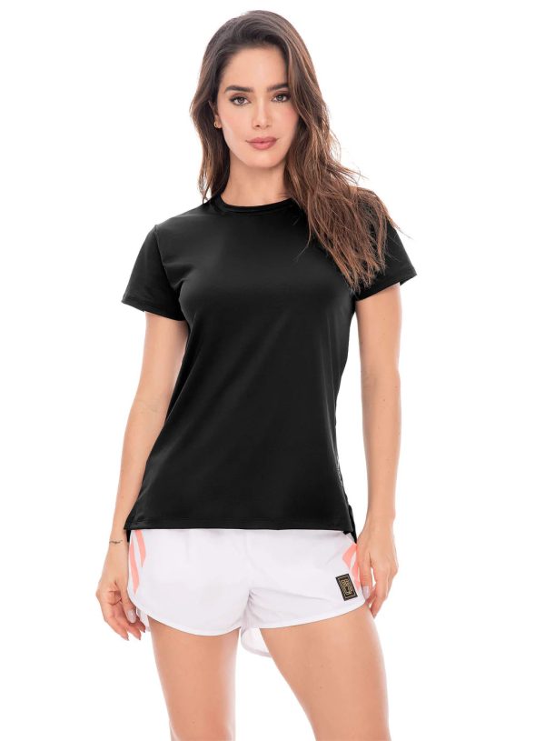 BLUSA DEPORTIVA MUJER POLIAMIDA CON ELÁSTICO EXPUESTO ESTAMPADO ABERTURA EN ESPALDA REF: 106963