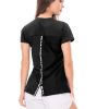BLUSA DEPORTIVA MUJER POLIAMIDA CON ELÁSTICO EXPUESTO ESTAMPADO ABERTURA EN ESPALDA REF: 106963