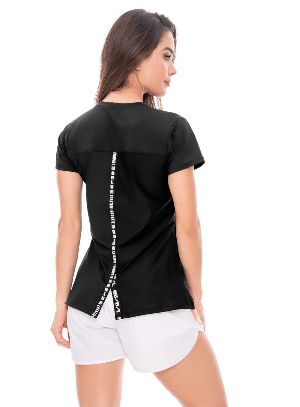 BLUSA DEPORTIVA MUJER POLIAMIDA CON ELÁSTICO EXPUESTO ESTAMPADO ABERTURA EN ESPALDA REF: 106963