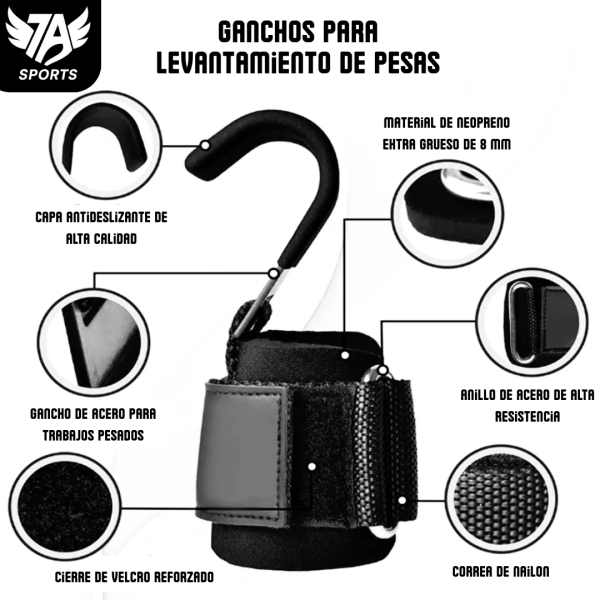 MÑG7A001 Muñequeras 7A ganchos para levantamiento de pesas MÑG7A001 Muñequeras 7A